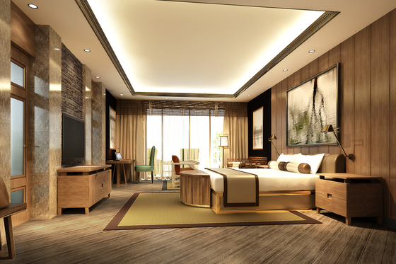 مجموعات أثاث غرفة نوم فندق خشب القشرة الخشبية الصلبة الرماد سرير بحجم كينغ مع ISO18001